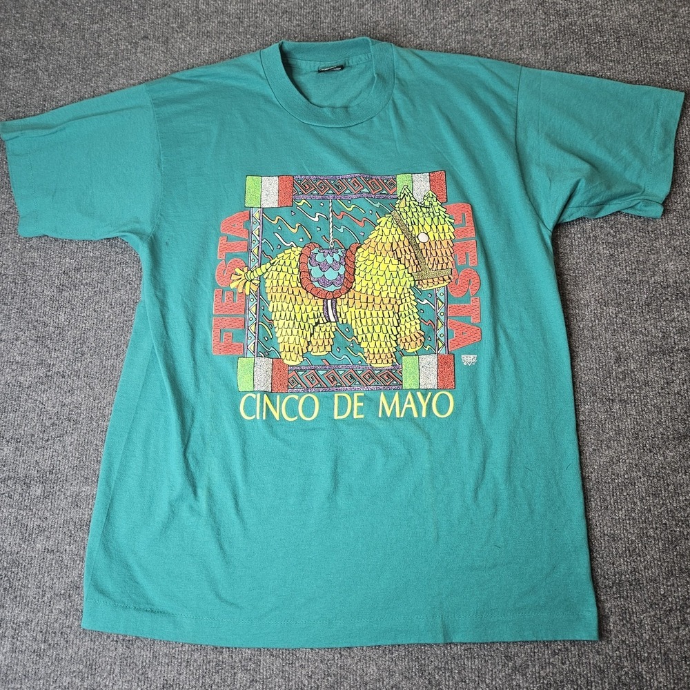 Vintage Single Stitch Cinco De Mayo Tshirt Screen Stars Label‎ Size XL Pinata